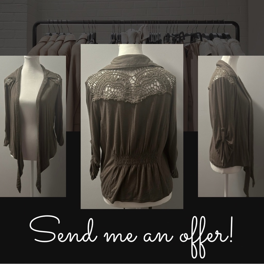 Woman’s Olive Green Crochet Long Sleeve Cardigan
